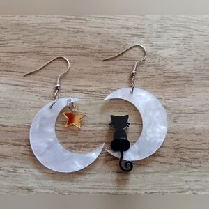 Moon & Cat Dangle Earrings